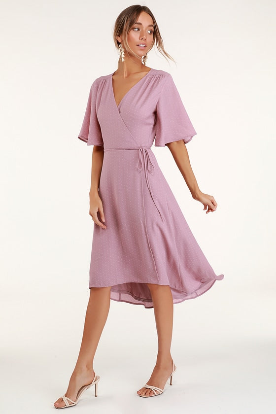 Farah Mauve Print Midi Wrap Dress ...